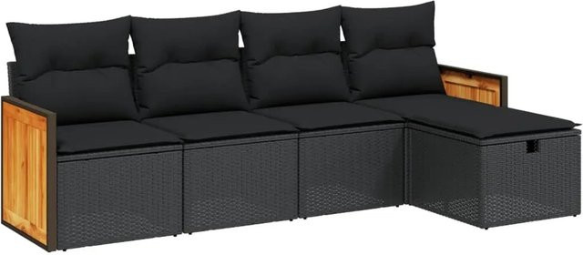 vidaXL 5-tlg. Garten-Sofagarnitur in L-Form mit Polsterkissen, Schwarz, Poly Rattan und Metallgestell - Bild 1