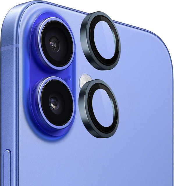 Blueo Metal Frame Rückkamera-Schutzfolie aus gehärtetem Glas für Apple iPhone 16 Plus und iPhone 16, Blau - Bild 1