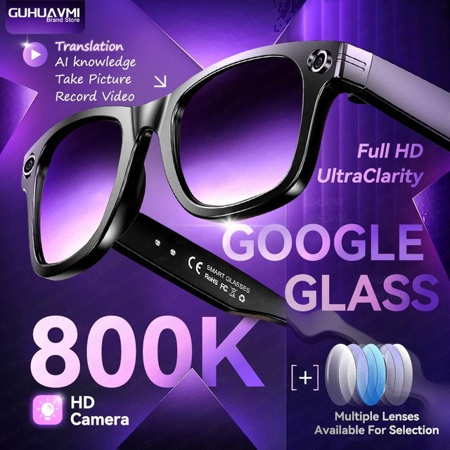 GUHUAVMI KI-Smart-Brille mit 8MP-Kamera, Videoaufnahme und Echtzeit-Übersetzung in über 100 Sprachen, Bluetooth-Sonnenbrille für Musik und Anrufe, Schwarz oder Blau - Bild 1