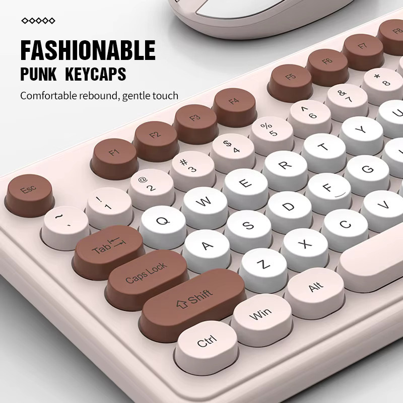 K-Snake WK200 Kabelloses Tastatur-Maus-Set in Braun mit Punk-Tastenkappen für Business und Büro - Bild 2