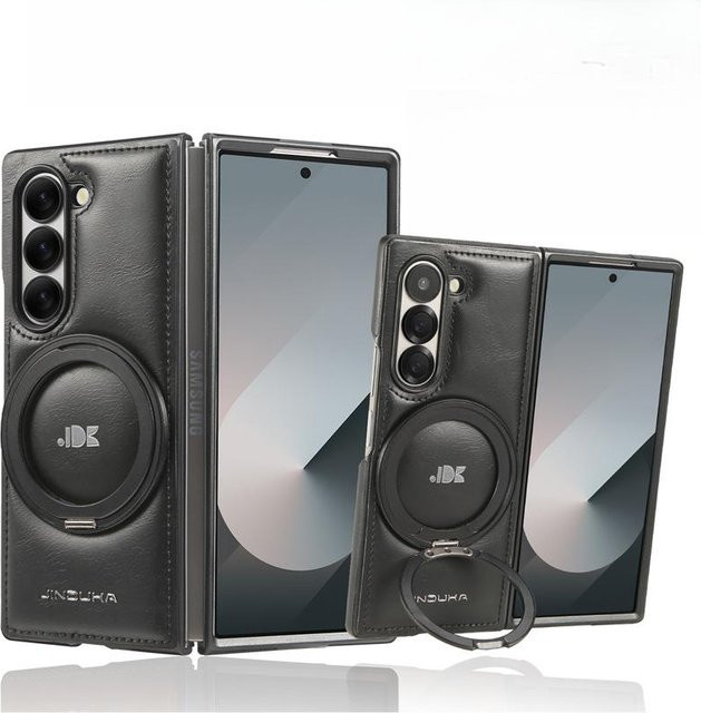Lederhülle mit drehbarem magnetischem Halter für Samsung Galaxy Z Fold 6, Z Fold 5, Z Fold 4 und Z Fold 3 in Schwarz - Bild 1