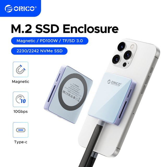 ORICO M.2 NVMe Magnetisches SSD-Gehäuse mit TF-Kartenleser und PD 100 W, 10 Gbit/s, Farbe: Grün - Bild 1