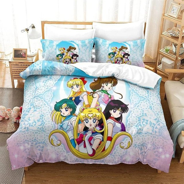 Bettwäscheset Cartoon Sailor Moon für Jungen und Mädchen mit Bettbezug und Kissenbezug, Blau, Material: Mikrofaser, Single B/H: 135 x 200 cm - Bild 1