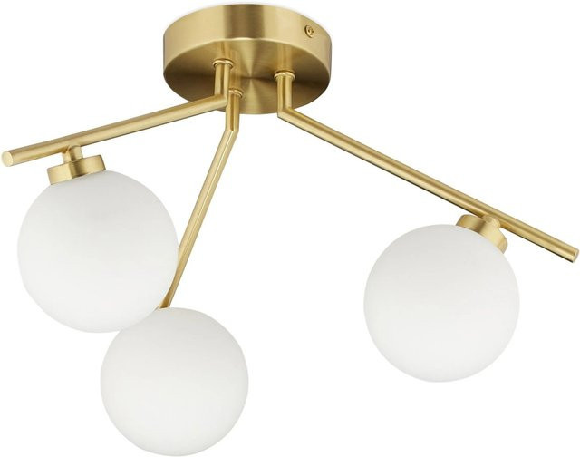 Relaxdays Deckenlampe im Midcentury Design aus Eisen und Milchglas in Gold und Weiß mit 3 Kugeln, B/T/H: 24,5 x 24,5 x 36,0 cm - Bild 1