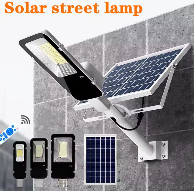 YQCHEZI Solar-Straßenleuchte mit 300W LED und 6000mAh Akku, IP65 wasserdicht, Schwarz, mit Dämmerungssensor für Garten und Außenbereich - Bild 1