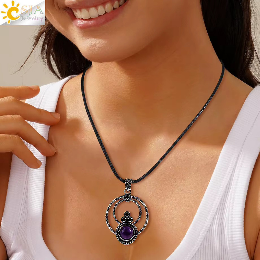 CSJA Halskette mit Amethyst Kristall Anhänger, Silber, Unisex - Bild 3