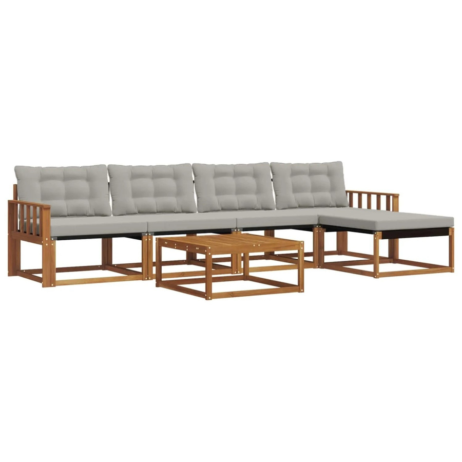 vidaXL Outdoor-Sofagarnitur 6-teilig aus Akazienholz und Textilene in Natur und Grau mit UV-beständigen Kissen - Bild 2