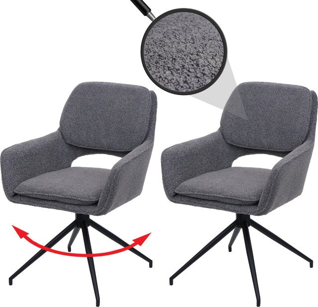 2er-Set MCW Esszimmerstuhl N74 in Grau mit Stoff Bouclé und Auto-Return Funktion - Bild 1