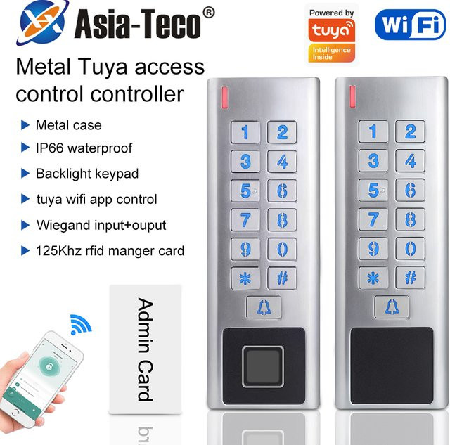 Asia-Teco Intelligentes Zugangskontrollsystem für den Außenbereich mit Fingerabdruck, RFID, Passwort und Tuya-App Unterstützung in Silber - Bild 1