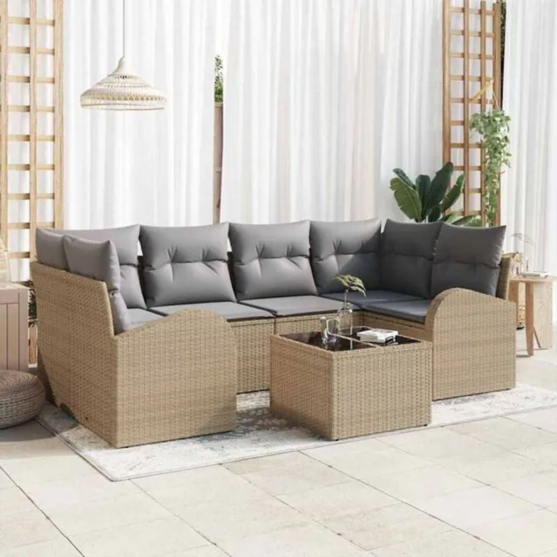 Vidaxl Garten-Sofa-Set aus Polyrattan in Beige, 7-teilige Loungemöbel-Garnitur, B/T/H: 55 x 55 x 37 cm - Bild 1