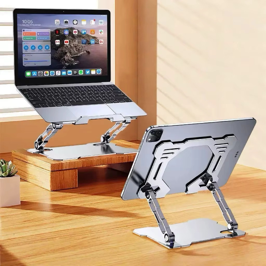 Universeller drehbarer Desktop-Klappständer aus Metall für Tablets und Telefone in Silber - Bild 2