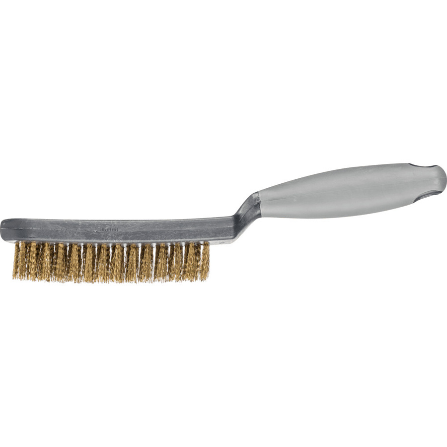 PFERD Handbürste HBUP 3reihig mit Messing-Draht Ø 0,30 mm und ergonomischem Kunststoffkörper in Gold/Grau - Bild 1