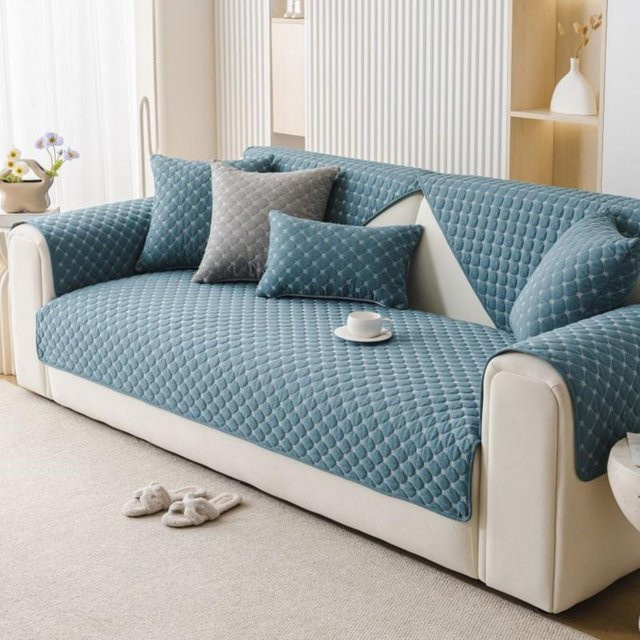 Rutschfeste Sofa-Schutzmatte von Your Warm Home aus Baumwolle und Leinen in Blau, B/B: 110 x 110 cm - Bild 1