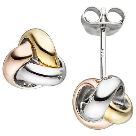 Colfem Ohrstecker Knoten, 925 Sterling Silber, tricolor, Unisex - Bild 1