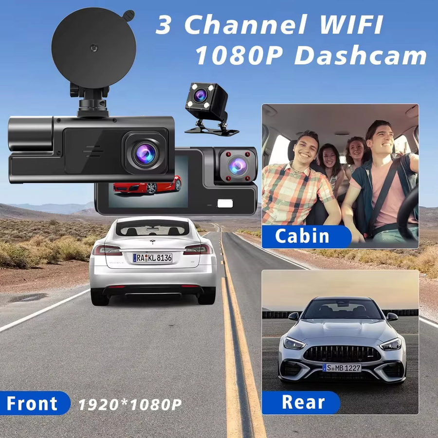Camco 3-Kanal Dash Cam mit WIFI und Full HD 1080P für das Fahrzeuginnere in Schwarz - Bild 2
