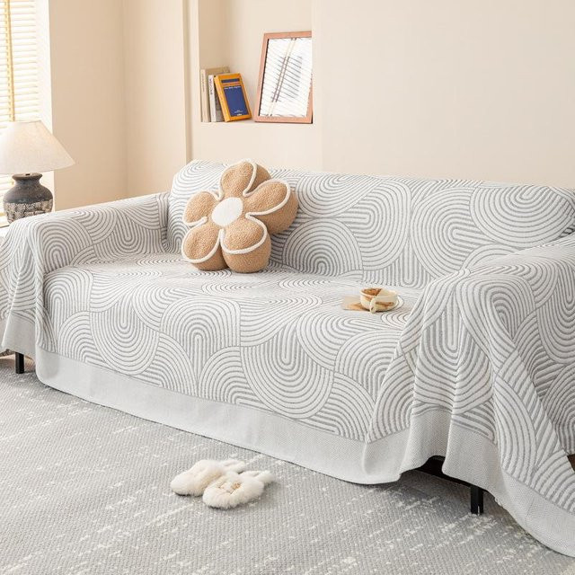 Jacquard Sofaüberwurf Super Six in Grau, geometrisches Design, Baumwolle, B/T: 180 x 130 cm - Bild 1