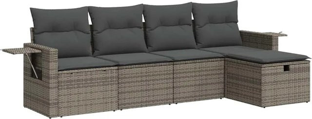 vidaXL 5-teilige Garten-Sofagarnitur in L-Form mit Kissen, Grau, Poly Rattan und Metallgestell - Bild 1