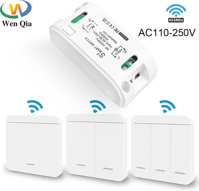 WenQia RF 433 MHz Drahtlose Fernbedienung mit Wand Schalter und Relais Empfänger für Lampen, AC 220 V, Reichweite bis zu 100 m - Bild 1