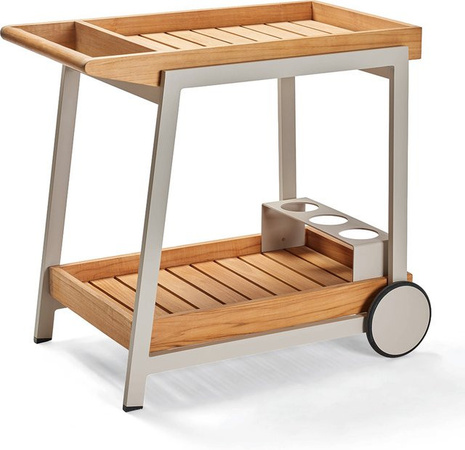 Stern Servierwagen Frido aus Aluminium und FSC-zertifiziertem Teakholz in Greige/Beige, B/T/H: 86 x 58 x 77 cm
