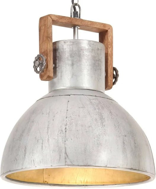 vidaXL Hängelampe im Industriestil aus Metall und Holz, rund, Silber/Braun, Durchmesser: 40 cm, E27, 25 W - Bild 1