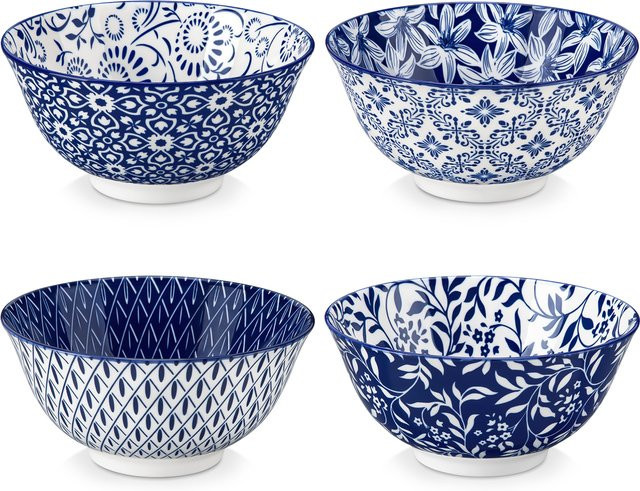 vancasso Selene 4-teiliges Porzellan-Müslischalen-Set in Blau/Weiß mit 630 ml pro Schale - Bild 1