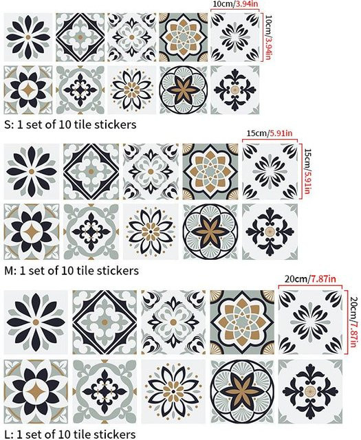 Sticker House Selbstklebende Vinylfliesen in Fliesenoptik, Wasserdichte Wandaufkleber für Küche und Boden, Grau/Mehrfarbig, 10 Stück, B/H: 10 x 10 cm - Bild 1