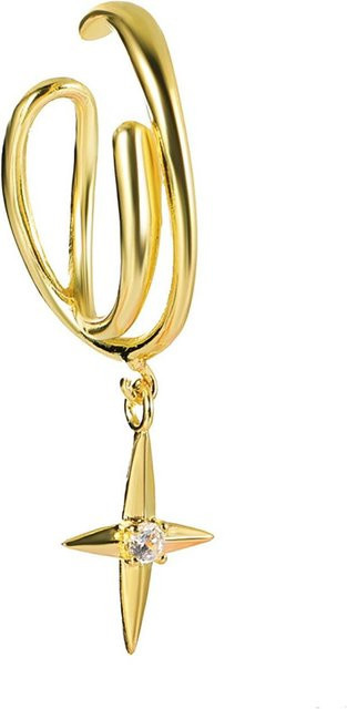 Manschettenohrring mit Sternanhängern, Messing, beige, Damen - Bild 1