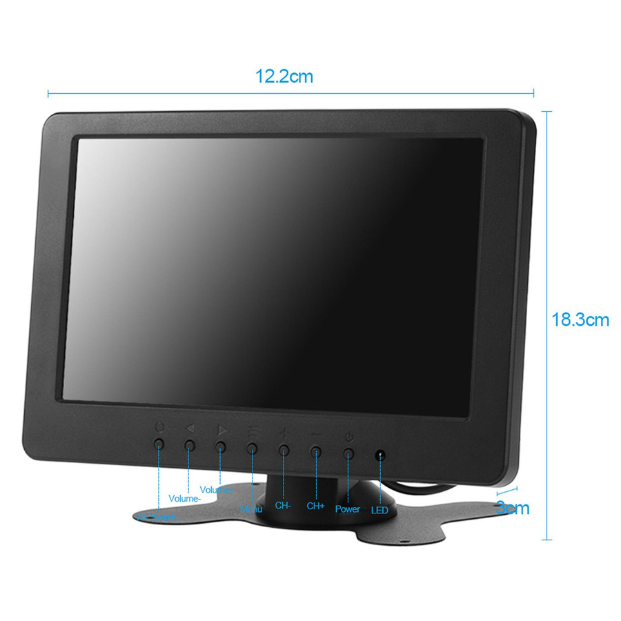 VehicleKit S701 7 Zoll TFT LCD Monitor mit 16:9 Display, 1024 x 600 Auflösung, BNC und AV Video Audio Anschluss in Schwarz - Bild 3