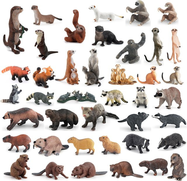 SODOFIGURES Wald Wildtier Capybara Biber Dachs Wolverine Waschbär Erdmännchen Modell Figur, Kunststoff, Bunt / Mehrfarbig - Bild 1