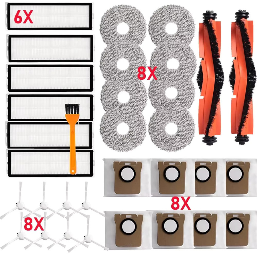 WINDNINJA Zubehör-Set für Xiaomi Roboter Vakuum X20 Plus und X10 Plus mit Mopptüchern, Staubbeuteln, Rollern, Seitenbürsten und HEPA-Filtern in Multicolour - Bild 2