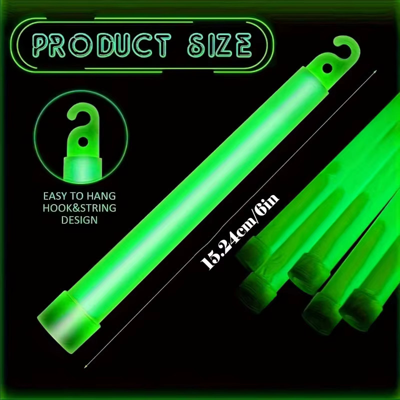 6 bis 12 Stück Fluoreszierende LED-Leuchtstäbe in Grün mit Haken, Länge: 15,2 cm, für Camping, Outdoor und Partys - Bild 2