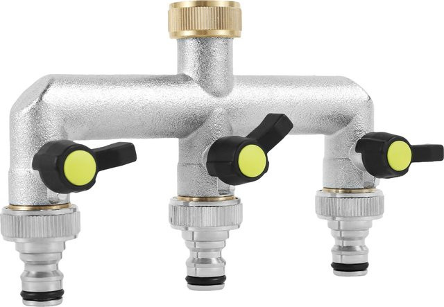 3-Wege-Schlauchverteiler aus Zinklegierung in Silber mit 3/4 Zoll Gartenarmatur und individueller Durchflusssteuerung - Bild 1