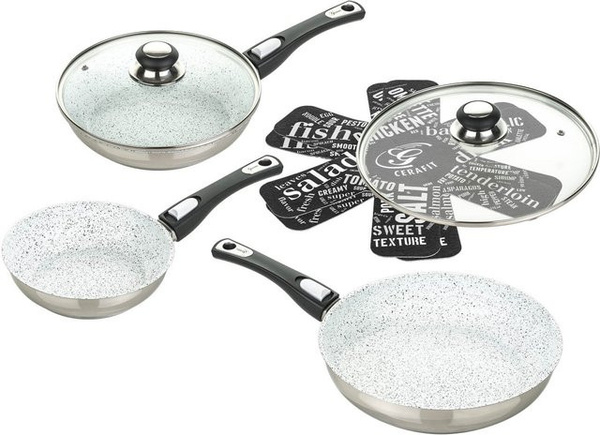 Genius Cerafit Pfannen-Set Mont-Blanc, 7-teilig, Silver/White mit Antihaftbeschichtung und Deckeln