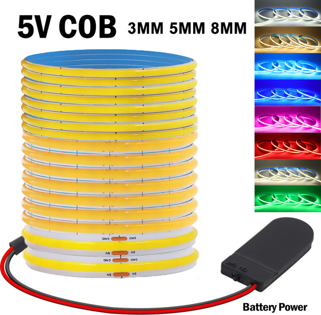 GAHADA COB LED Streifen DC 5V mit hoher Dichte für TV und Spiegel Hintergrundbeleuchtung, batteriebetrieben - Bild 1