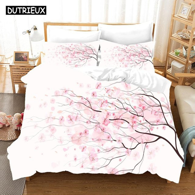 Binchi Sakura Bettwäscheset mit floralem 3D-Print, weiß, B/H: 135 x 200 cm - Bild 1