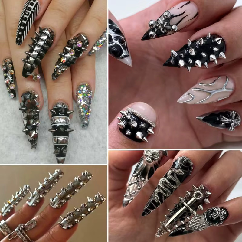 Nibiru DU Nagelnieten Spikes, Gold/Silber/Schwarz, Metallic, Unisex - Bild 4