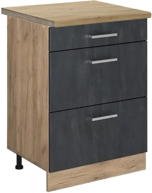 Vicco Küchenunterschrank R-Line Schubladenschrank in Schwarz Beton mit Arbeitsplatte in Eiche, Breite: 60 cm - Bild 2