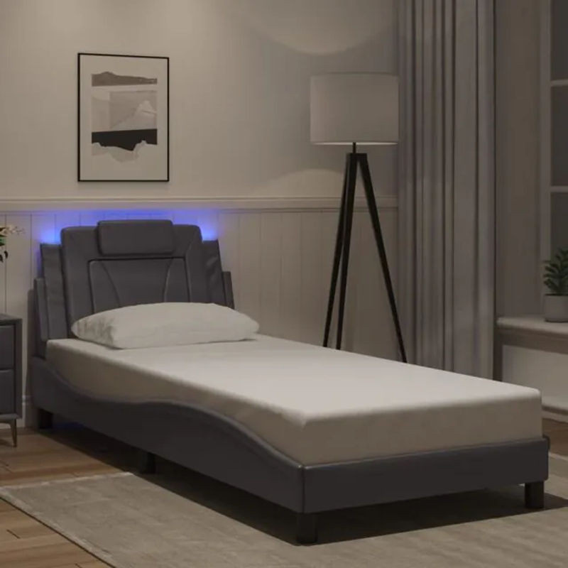 Modernes Polsterbett Viana von vidaxl aus Kunstleder und Metall mit LED-Beleuchtung in Grau, B/T/H: 90 x 200 cm - Bild 1