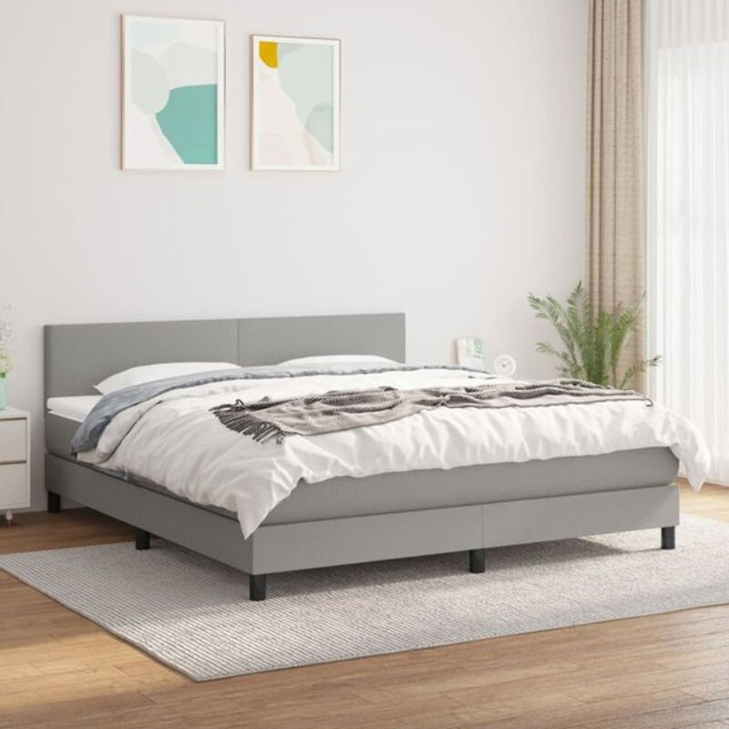 Vidaxl Boxspringbett mit Matratze in Grau aus Stoff, Modernes Polsterbett B/T: 160 x 200 cm - Bild 1