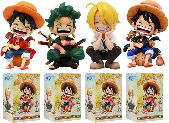 Bandai One Piece Anime Figur Luffy und Zoro sitzend Q-Version Multicolor Desktop Ornament - Bild 1