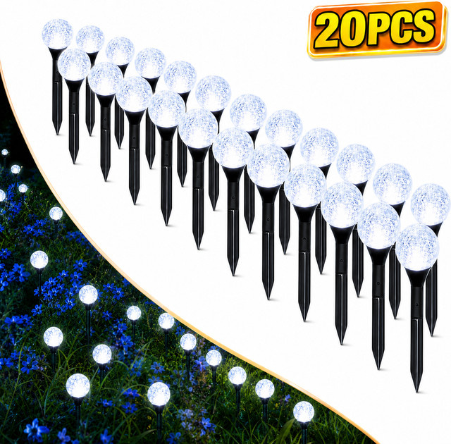 SETONR 20 Stück Solar-Gartenkristalllichter in Transparent und Weiß mit 8 Beleuchtungsmodi, IP44 wasserdichte Außenwegbeleuchtung für Garten, Terrasse und Hof - Bild 1