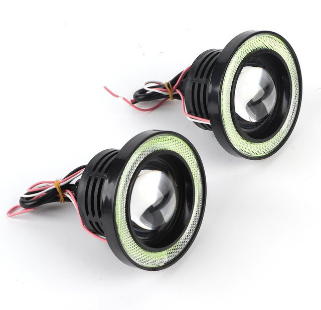 Koogeelife 30W Wasserdichte LED Nebelscheinwerfer mit grüner Blende und COB Tagfahrlicht für Auto Modifikationsteile, Grau, 89mm - Bild 1