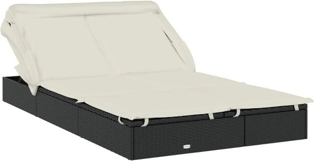 vidaXL 2-Personen-Sonnenliege mit Sonnendach und verstellbarer Kopfstütze, Poly Rattan und Metall, Schwarz, B: 213 cm, T: 118 cm, H: 97 cm - Bild 1