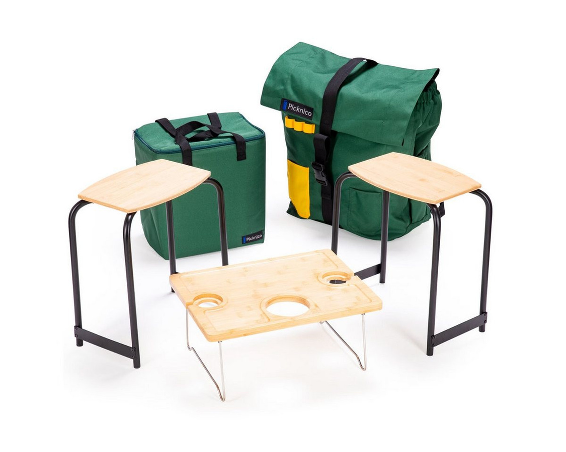 Picknico Campinghocker Set mit Tisch und Kühltasche aus Bambus, 5-teiliges klappbares Picknick-Set - Bild 1
