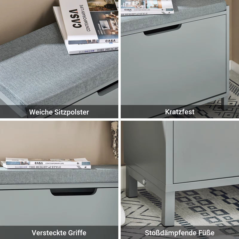 SoBuy Schuhbank FSR151-K Schuhschrank mit Sitzkissen und Klappe in Schwarz, belastbar bis 113 kg - Bild 6