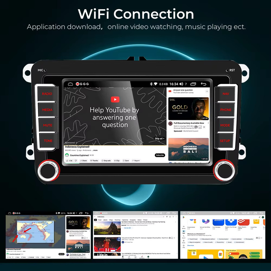 Gearelec Android 14 2 DIN Autoradio mit Carplay und Android Auto in Schwarz für Volkswagen VW Caddy Golf V VI Plus Touran Passat B6 Polo Jetta sowie Skoda Octavia und Seat Toledo - Bild 5