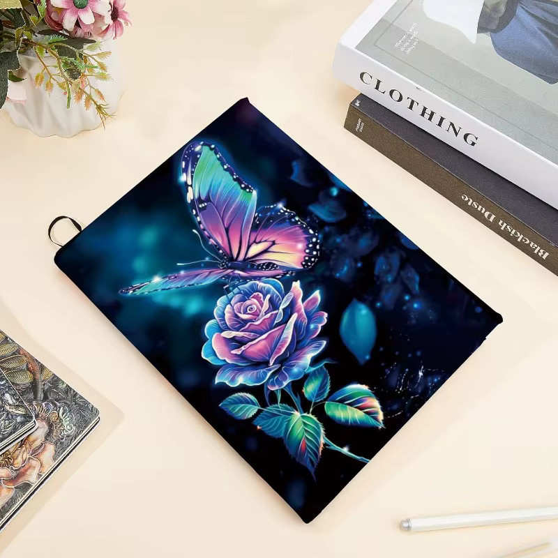 Waschbarer und wiederverwendbarer Buchumschlag mit Schmetterlings- und Rosenmuster aus Nylon, Multicolor, für Hardcover bis 9 x 11 Zoll - Bild 3