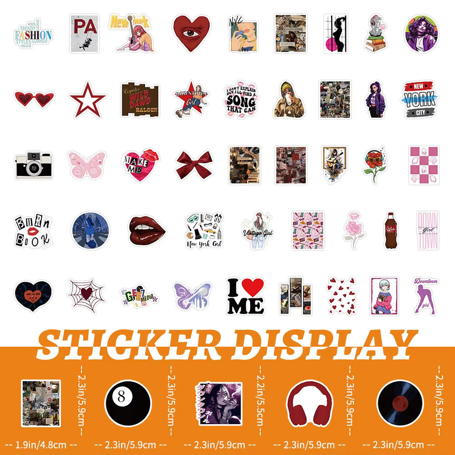 53 Stück Urban Girl Aufkleber von RecordingYourLife Store, wasserfeste DIY-Dekoration in Multicolour für Tagebuch, Notizbuch und Bastelprojekte - Bild 3