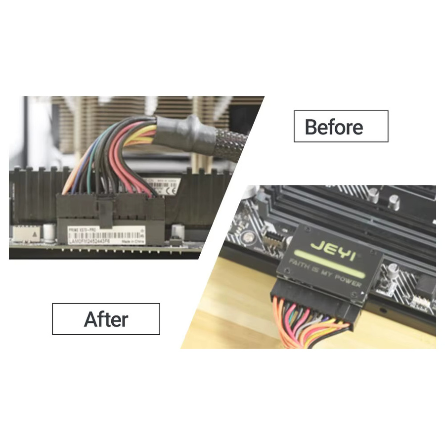 Jeyi ATX 24-Pin 90 Grad RGB Adapter in Schwarz mit 18 Lichtmodi für Desktop-PC Motherboard und Netzteil - Bild 4