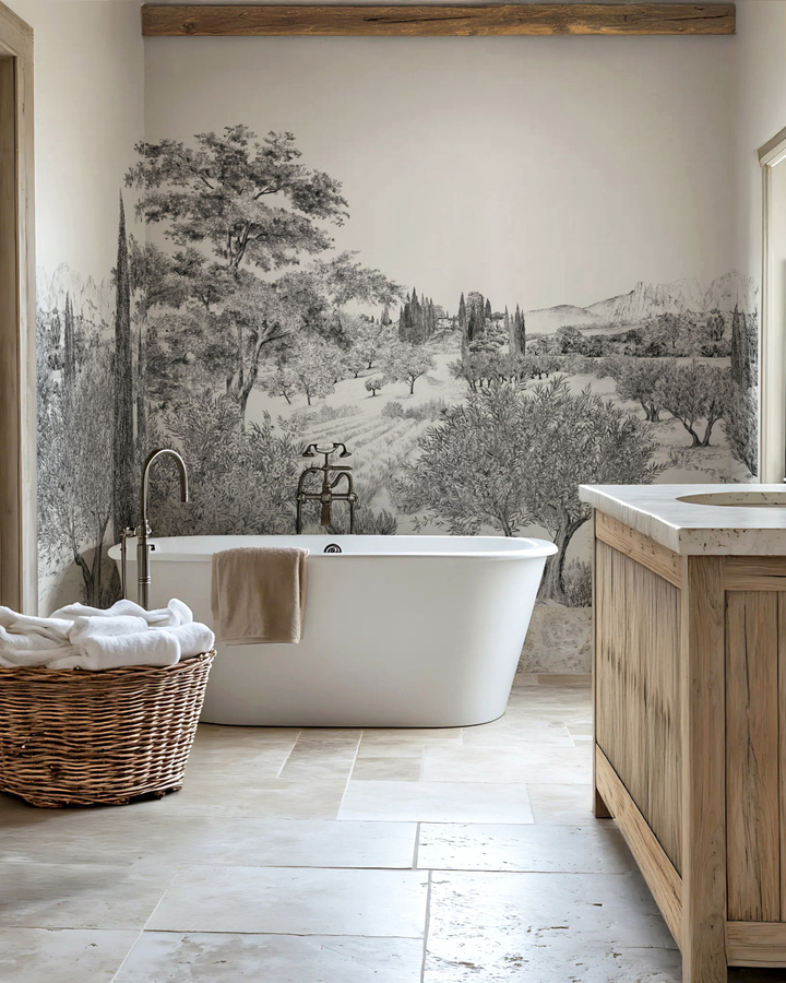 Isidore Leroy Mural Provence Grisaille Panel C Wandtattoo in Grau mit floralem Vintage-Design und Naturmotiv aus Vlies - Bild 3